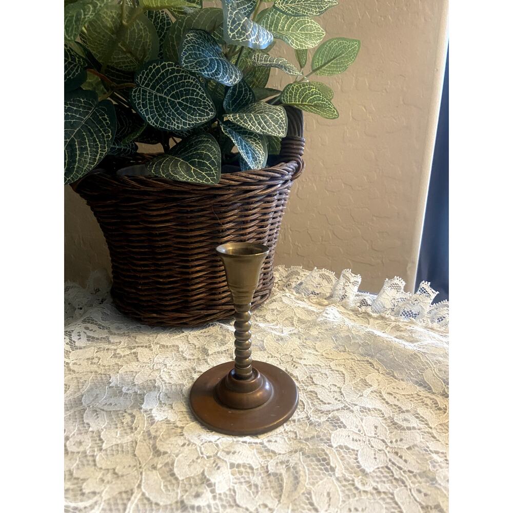 Vintage Brass Candlestick Holder Beaded Stem Small Taper Candle Holder